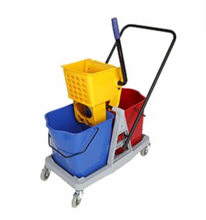 MOP TROLLEY COMPLETE DOUBLE BUCKET (R AND B) – 50L (INCLUDES WRINGER)